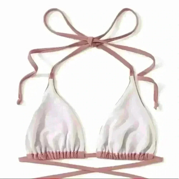 NWT Solid Rose Pink Ruched Double Wrap Triangle Tie Bikini SET - Picture 8 of 11